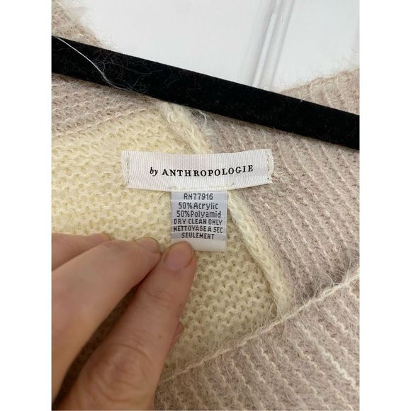 ANTHROPOLOGIE Sweater ONE SIZE Jordan Poncho Color Block Ivory White Pink - Picture 5 of 9